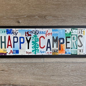 Happy Campers  custom license plate sign RV life camping sign