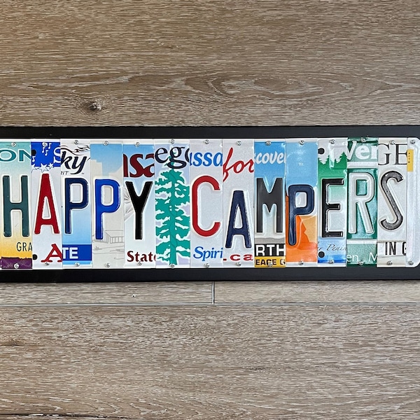 Happy Campers  custom license plate sign RV life camping sign