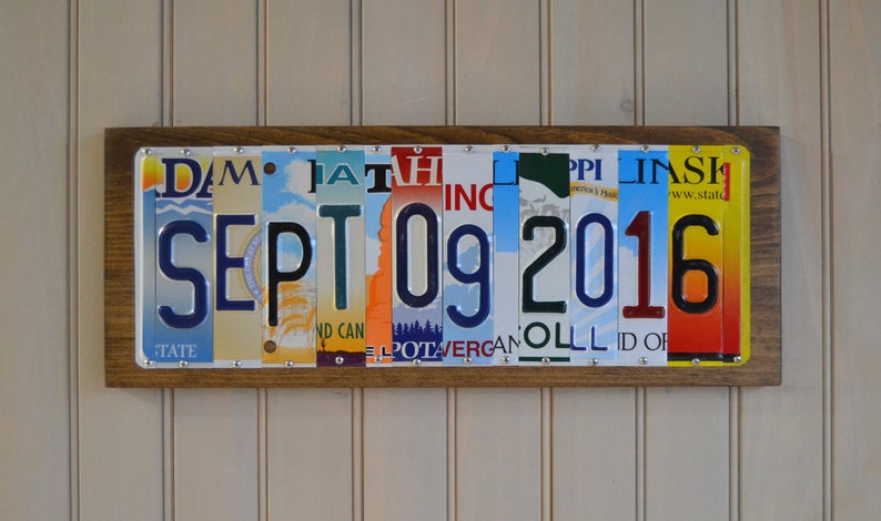 License plate sign Any Year Wedding Anniversary Date sign custom up cycled 1st 5th 10th 20th 25th 30th aluminum gift FREE SHIPPING image 2