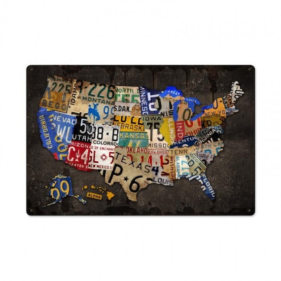 USA license plate map all 50 states 24 X 16 | Etsy USA license plate map all 50 states 24 X 16 | Etsy