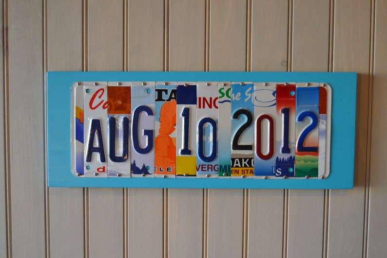 License plate sign Any Year Wedding Anniversary Date sign custom up cycled 1st 5th 10th 20th 25th 30th aluminum gift FREE SHIPPING image 5