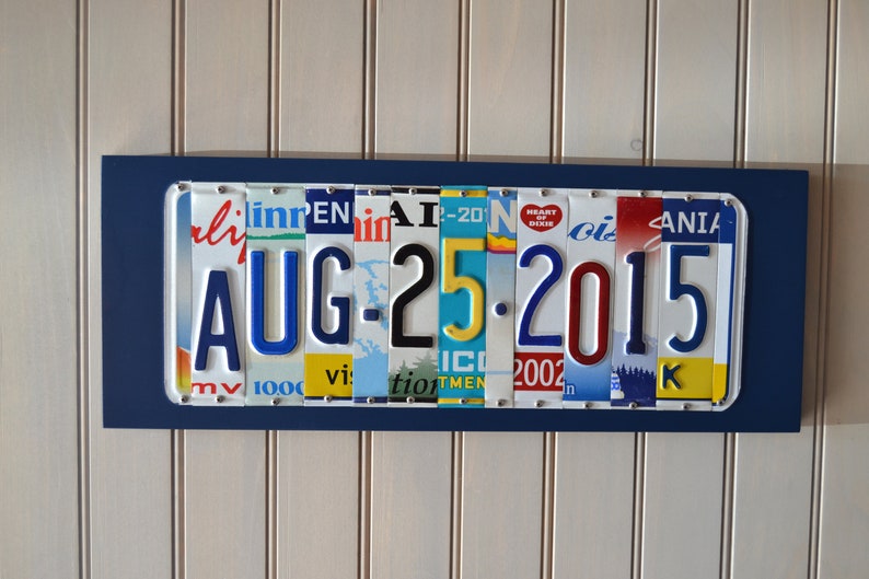 License plate sign Any Year Wedding Anniversary Date sign custom up cycled 1st 5th 10th 20th 25th 30th aluminum gift FREE SHIPPING image 4