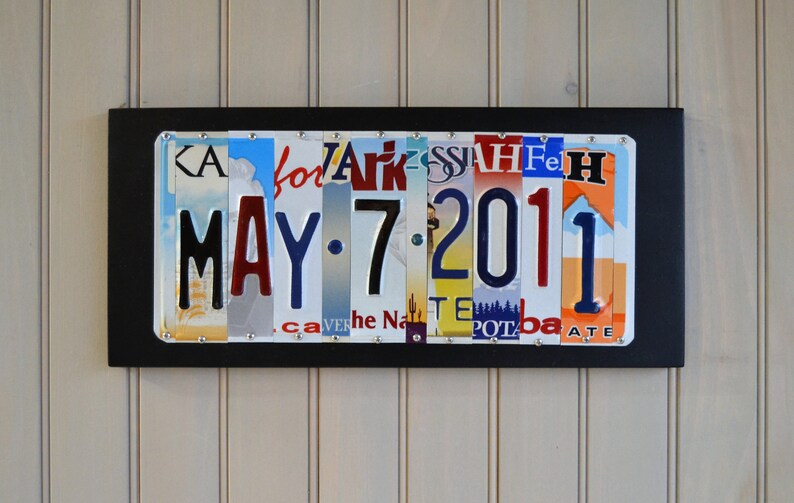 License plate sign Any Year Wedding Anniversary Date sign custom up cycled 1st 5th 10th 20th 25th 30th aluminum gift FREE SHIPPING image 9