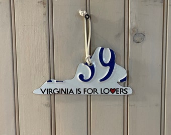 Virginia state license plate Christmas tree ornament, Virginia gift, Virginia is for lovers approx. size 6 3/4" W x 3 1/4" H 6"  H with cord