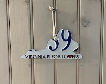 Virginia state license plate Christmas tree ornament, Virginia gift, Virginia is for lovers approx. size 6 3/4" W x 3 1/4" H 6"  H with cord
