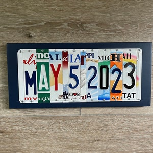 License plate sign Any Year Wedding Anniversary Date sign custom up cycled 1st 5th 10th 20th 25th 30th aluminum gift FREE SHIPPING image 1