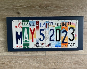 License plate sign Any Year Wedding Anniversary Date sign  custom up cycled 1st  5th 10th 20th 25th 30th aluminum gift FREE SHIPPING