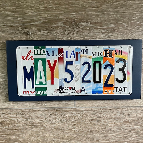 Letrero de aniversario con matrícula personalizada: regalo personalizado de aluminio reciclado