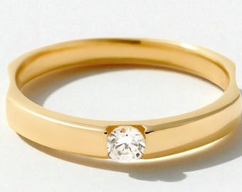 Minimalist 14k Gold Moissanite Solitaire Ring - Tension Set Engagement