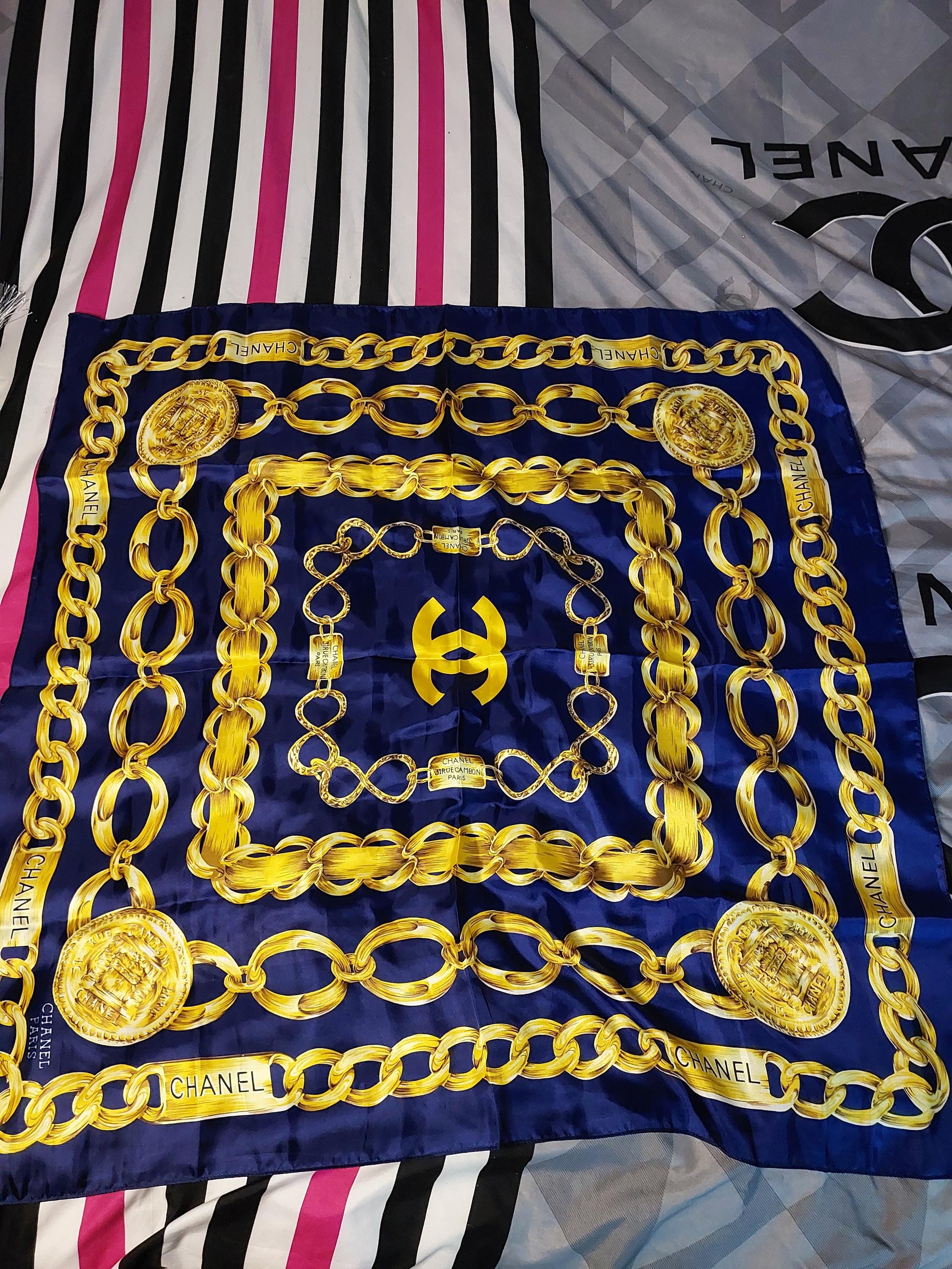Vintage Chanel Blue Gold Pure Silk Scarf 1970s Original - Etsy