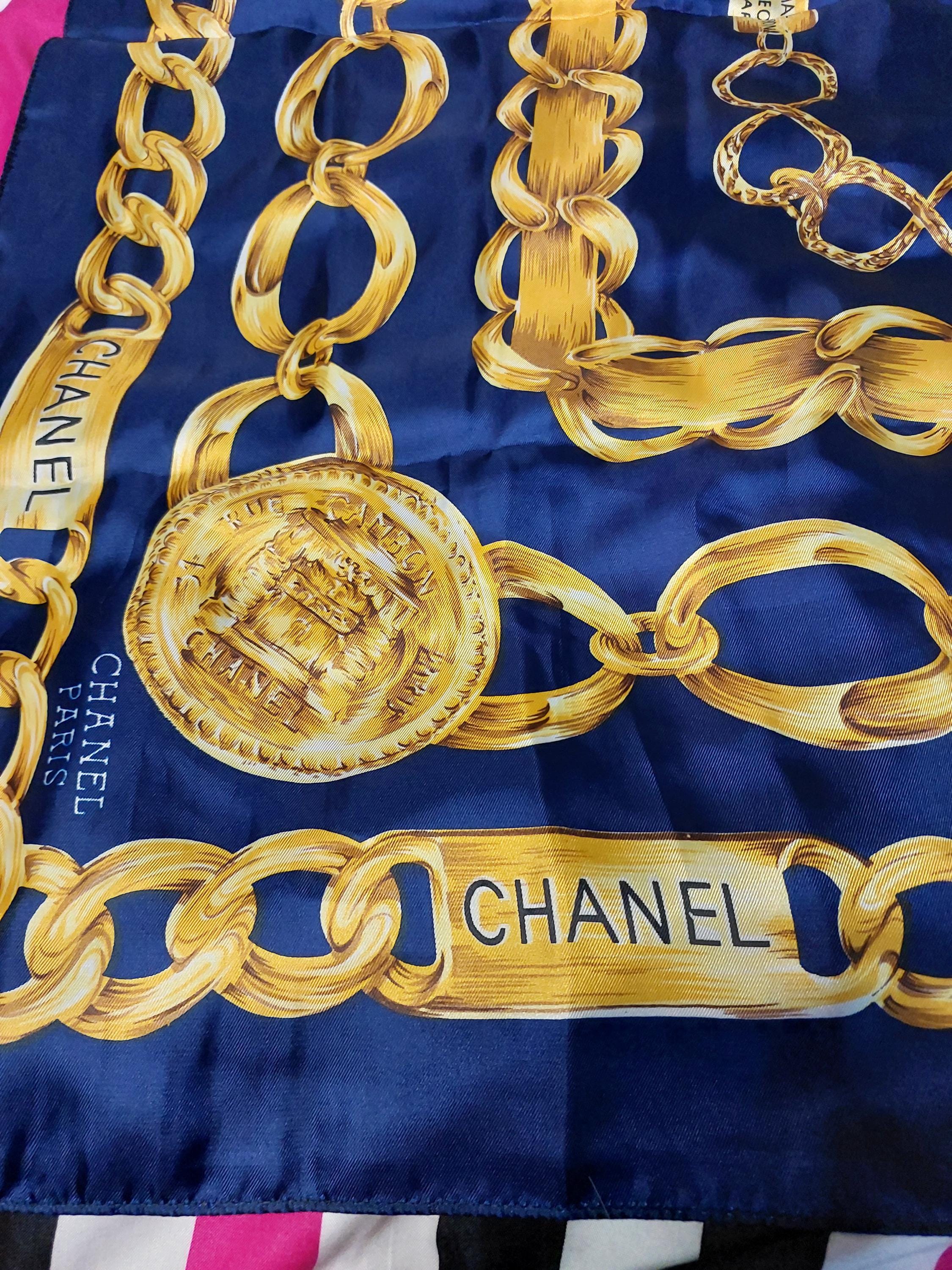 Vintage Chanel Blue Gold Pure Silk Scarf 1970s Original - Etsy