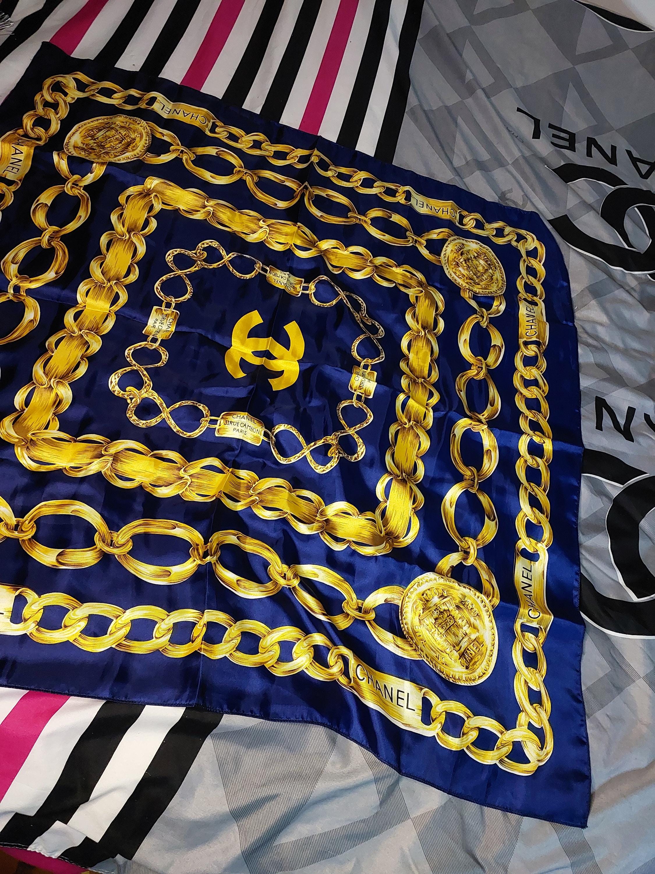 Vintage Chanel Blue Gold Pure Silk Scarf 1970s Original - Etsy