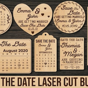 Save The Date Wood Laser Cut – Engraved Calendar Wedding Magnet Bundle, Personalized Rustic Invitation Tags, Laser Cut File SVG DXF PDF