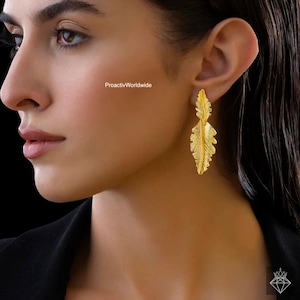 Textured Gold Leaf Earrings | Botanical Inspired Statement Earrings | Nature-Inspired Jewelry for Women