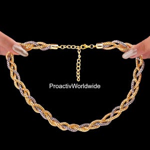 Tri-Color Braided Chain Necklace: Rose Gold, Silver & Gold-Plated
