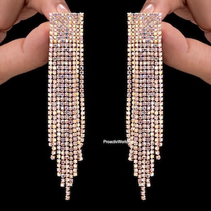 Long Rhinestone Tassel Earrings: Sparkling Crystal Fringe, Glam Evening Wear
