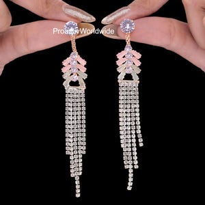 Crystal Tassel Dangle Earrings: Pastel Bridal Glam Jewelry