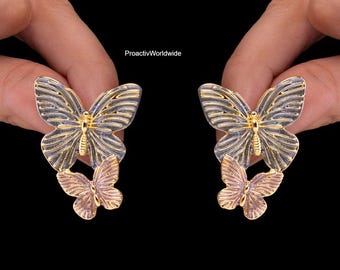 Enamel Butterfly Brass Earrings: Nature Inspired Statement Jewelry