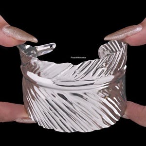 Wide Silver Brass Cuff Bracelet | Handmade Textured Adjustable Bracelet | Chunky Statement Jewelry for Women