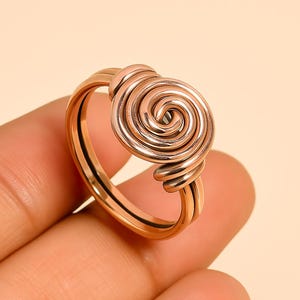 Rose Gold Copper Spiral Ring, Adjustable Copper Spiral Band Ring, Minimalist Boho Statement Ring, Unisex Everyday Jewelry&quot;