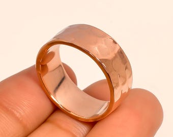Hammered Copper Band Ring, Adjustable Copper Wide Band Ring, Minimalist Boho Statement Ring, Unisex Everyday Jewelry"