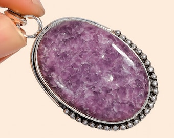 Purple Charoite Pendant Necklace Sterling Silver | Large Natural Gemstone Oval Pendant | Handmade Birthstone Jewelry Gift for Women"
