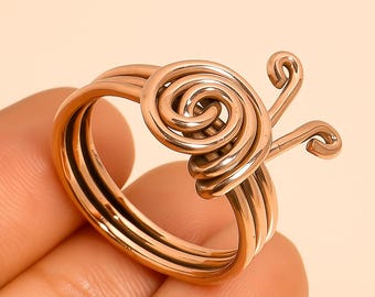 Copper Spiral Wire Wrapped Ring, Adjustable Copper Wire Wrapped Ring, Minimalist Boho Statement Ring, Unisex Everyday Jewelry"