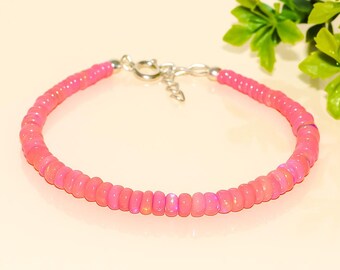 Pulsera de cuentas de ópalo rosa para mujer, delicada joya con piedras preciosas, regalo de piedra natal de octubre, pulsera minimalista hecha a mano con cristales curativos.