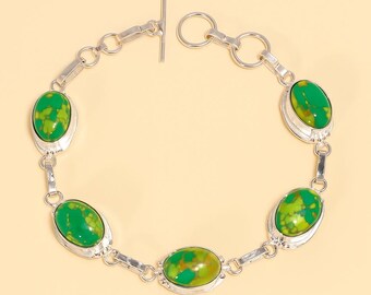 Bracelet turquoise vert en argent sterling | Bijoux faits main en pierres précieuses | Pierre de naissance de décembre pour elle | Bracelet tendance bohème"
