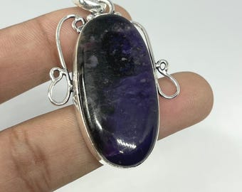 Purple Charoite Pendant Necklace Sterling Silver | Large Natural Gemstone Oval Pendant | Handmade Birthstone Jewelry Gift for Women"