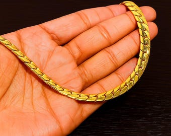 18K Gold Plated Flat Curb Chain Necklace for Men & Women, Minimalist Herringbone Chain, Trendy Unisex Gold Jewelry Gift, Italian Necklace”