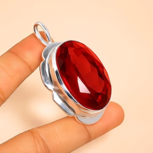 Red Garnet Sterling Silver Pendant: Oval Gemstone Necklace, January Birthstone