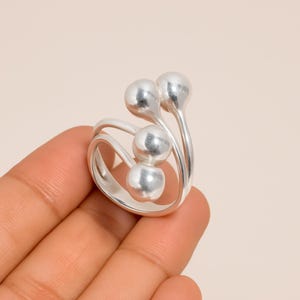 Modern Sterling Silver Statement Ring, Abstract Triple Ball Design, Adjustable Contemporary Jewelry for Women&quot;