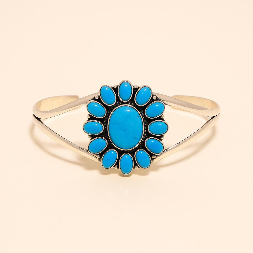 ブルーターコイズジェムストーンシルバーカフブレスレット