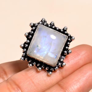 Handmade Moonstone Ring: Sterling Silver Boho Vintage Jewelry