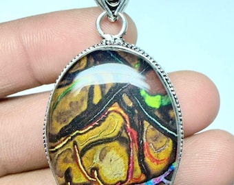 Boulder Opal Doublet Pendant Necklace for Women | Handmade Silver Opal Jewelry | Boho Statement Necklace Gift for Her