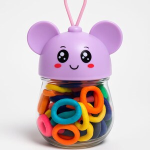 Cute Cartoon Hair Tie Jar – Colorful Elastic Hair Bands for Kids & Girls (Pack of 50)