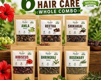 6 hele combinaties van kruidenhaarverzorging: amla, reetha, shikakai, hibiscus, bhringraj, rozemarijn