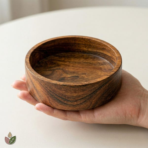 Handcrafted Round Wooden Bowl: Rustic Spice, Condiment, Snack Serving