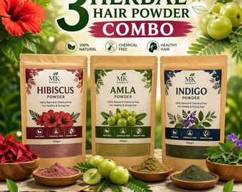3 Herbal Hair Powder Combo: Amla, Indigo, Hibiscus Natural Hair Mask Set