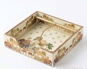 Handcrafted Wooden Napkin Holder: Gold Engraving, Enamel Coated, Dining Table Decor
