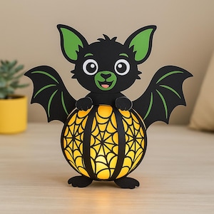 Spooky Cute Bat Lantern Papercut Decoration, Bat Owl Shadow Light, Night Bat Handmade Paper, Halloween Table Centerpiece