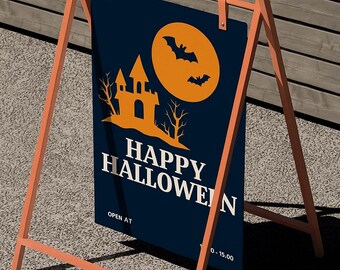 Happy Halloween-stoepbord, bord A-frame, bord stoep, uithangbord, aangepaste borden A-frame, schoolbord, schoolbordbord, buitenborden