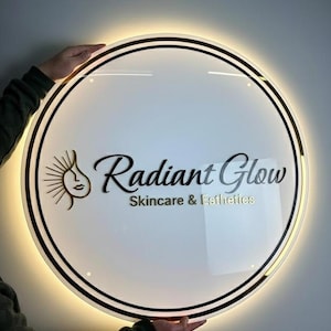 Benutzerdefinierte Acryl-Zeichen, Leuchten Neon Zeichen, Acryl-Zeichen, Runde Wandschild, Business Logo, Acryl Büro-Zeichen, Wand-Dekor, Personalisierte LED Bild 1