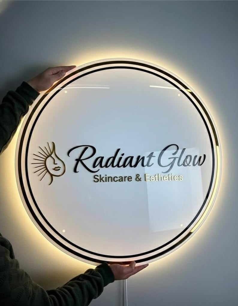 Benutzerdefinierte Acryl-Zeichen, Leuchten Neon Zeichen, Acryl-Zeichen, Runde Wandschild, Business Logo, Acryl Büro-Zeichen, Wand-Dekor, Personalisierte LED Bild 1