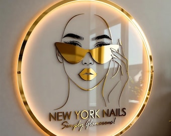 Benutzerdefinierte Beauty Studio Leuchtschild, Acryl-Salon-Hintergrundbeleuchtung, Acryl-Salon-Zeichen, Lichtschilder, Wanddekor, runde Acryl-Beschilderung