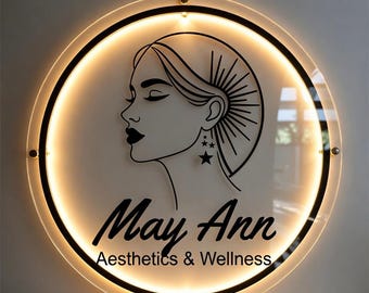 Benutzerdefinierte hinterleuchtetes Acrylschild | Logo Acrylschild | LED Business Leuchtschild | Salon Dekor Zeichen | Acryl-Leuchtreklame | Personalisiertes Wanddekor-Zeichen