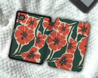 Dark Orange Daisy Kobo Case Floral Kindle Case Kobo Clara Case Kindle Paperwhite Case Magnetic Detachable Double Magnet E-Reader Cover