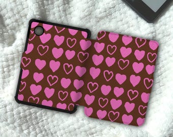 Magnetic Detachable Kindle Case Clear Back Kobo Case Hot Pink Hearts Kindle Paperwhite Case, Kobo Clara Colour Skin Bookish Gift for Her