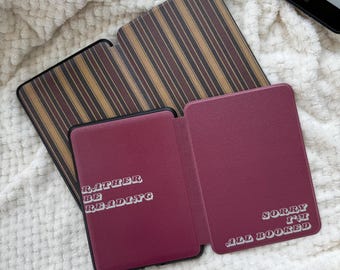 Burgundy Retro Striped Kindle Case: Magnetic Detachable Kindle Paperwhite Case Clear Back, Striped Vintage Kobo Cover, Bookish Libra Case